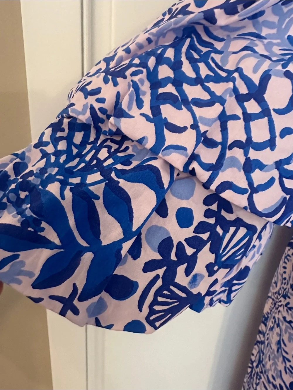 Lilly Pulitzer Pink and Blue Off-Shoulder Floral cotton blouse. Size M.